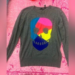 AQUA cashmere colorful skull sweater size: SMALL